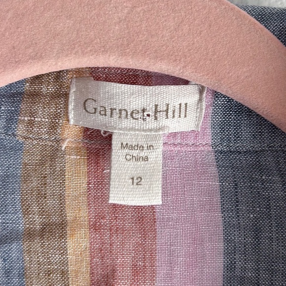 Garnet Hill Linen Multicolored Stripe Button Down Shirt Size 12 - Picture 4 of 6